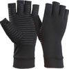A pair of black copper compression wrist support gloves shown against a white background.