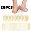 A set of 20 silicone blister patches for foot protection, shown as individual pads and packaged in a tray.