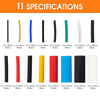 Una colección de tubos termocontraíbles de varios colores, incluyendo negro, amarillo, azul, rojo, verde y blanco, mostrados 