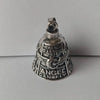 Silver pendant of a motorcycle guardian bell featuring the text Never Rode Faster and Thank You Angel Can Fly