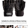 Gants de sport noirs à demi-doigts pour divers entraînements, entraînement d'équipement et musculation.