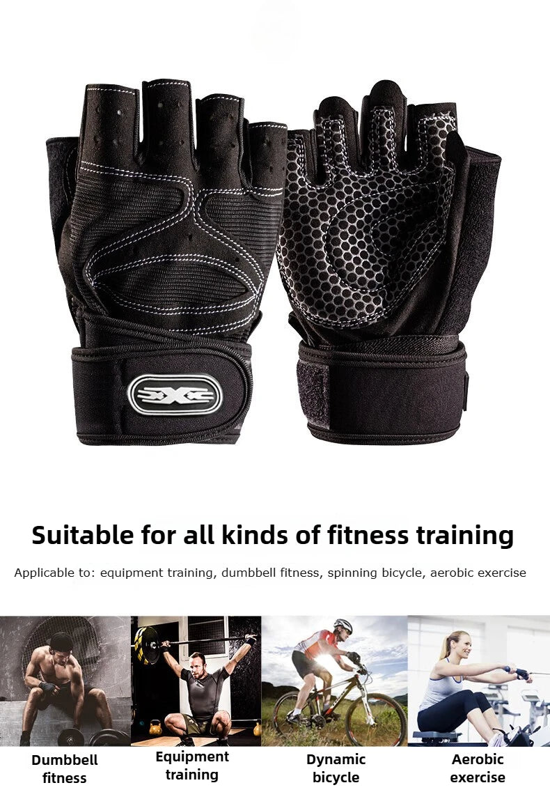 Gants de sport noirs à demi-doigts pour divers entraînements, entraînement d'équipement et musculation.