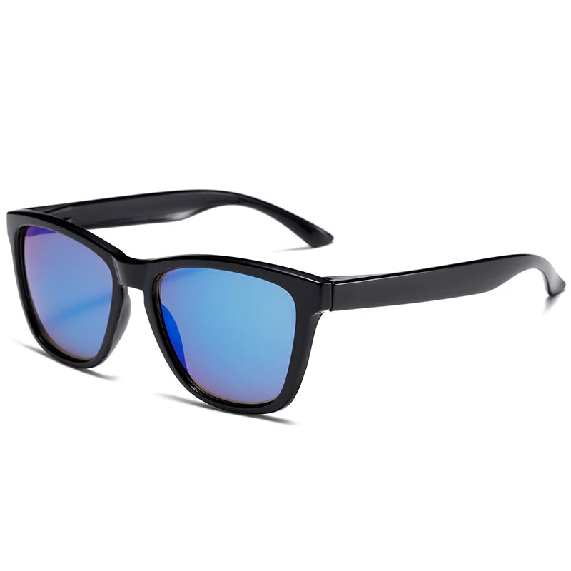 Black gradient mirrored sunglasses with dark frames and blue-to-purple lenses
