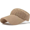 A beige knitted breathable anti-UV adjustable sun hat shown from the side.