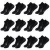 A set of black athletic running socks for men and women displayed in various angles.