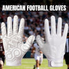 A pair of white American football gloves shown in a close-up, ready for use.