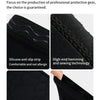 Close-up view of black protective gear featuring silicone strips, high-end hemming, honeycomb EVA cushion, and elastic fabric