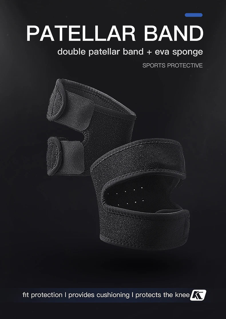 Black double patellar band with eva sponge knee support for sports protection