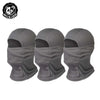Three gray breathable mesh balaclava face masks shown from the front.