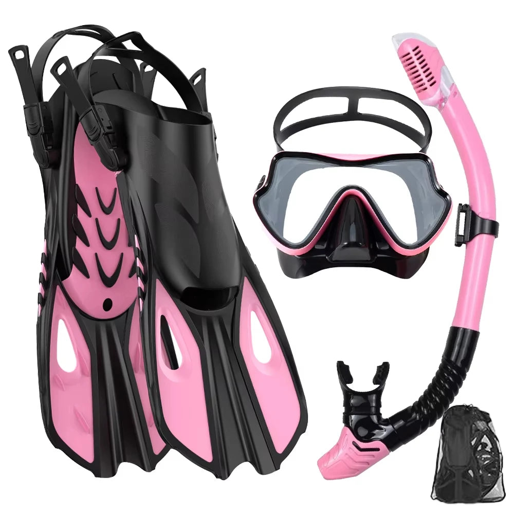 Premium 3-in-1 Snorkeling Set with Panoramic Mask, Dry Snorkel, and Adjustable Fins