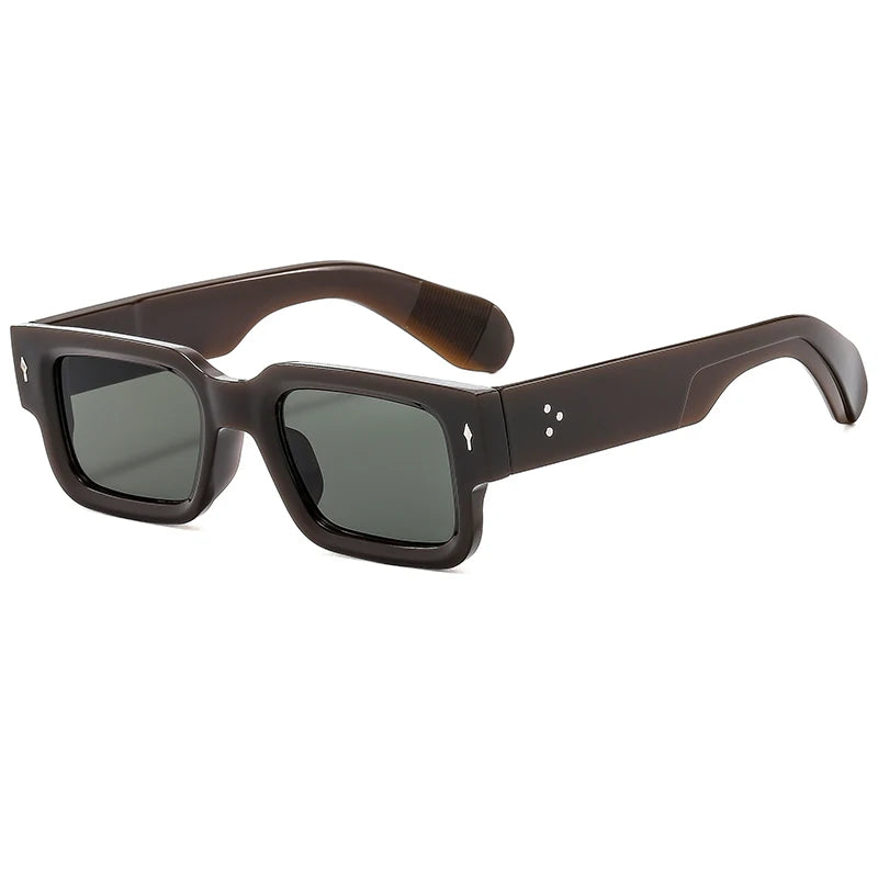 Brown classic square sunglasses with a riveted detail