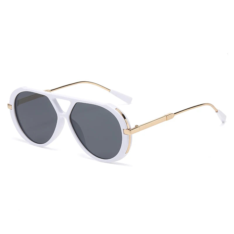 Vintage oversized designer black sunglasses with white frames and gold accents