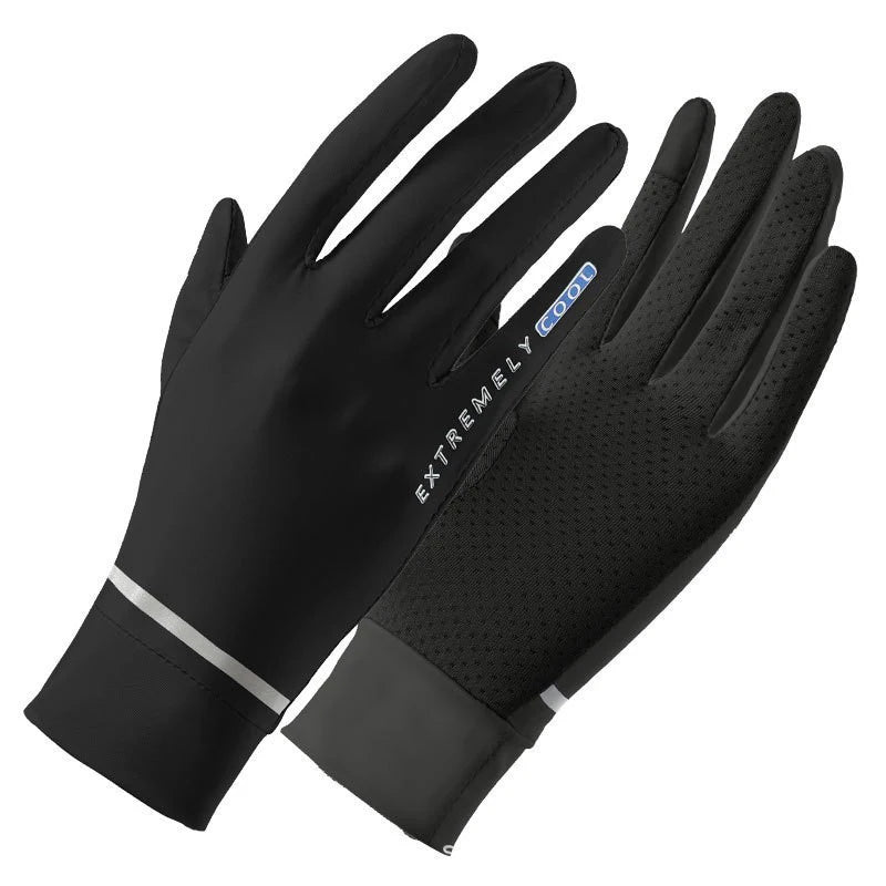 Guantes de ciclismo negros para proteger del sol, vista de plano