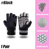 A pair of black heavy duty weightlifting gloves with mesh palm and wrist support.