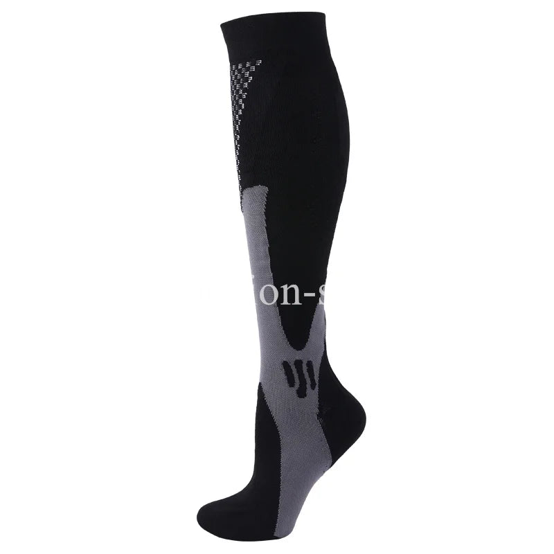 Black compression socks with a grey pattern for veins and pregnancy