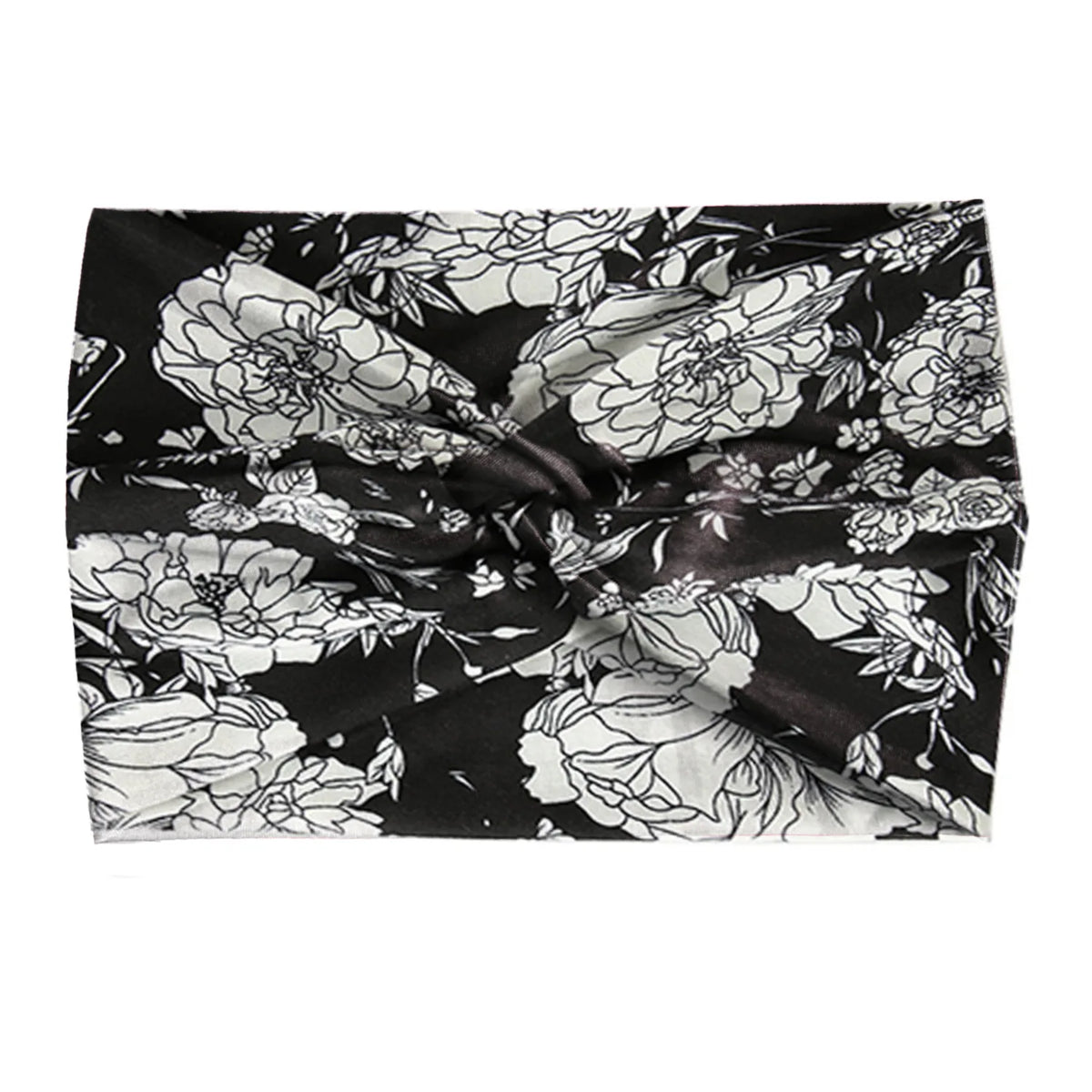 Tissu extensible à motif floral noir et blanc pour bandeau de sport