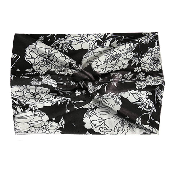 Black and white floral print stretch fabric for a sports headband
