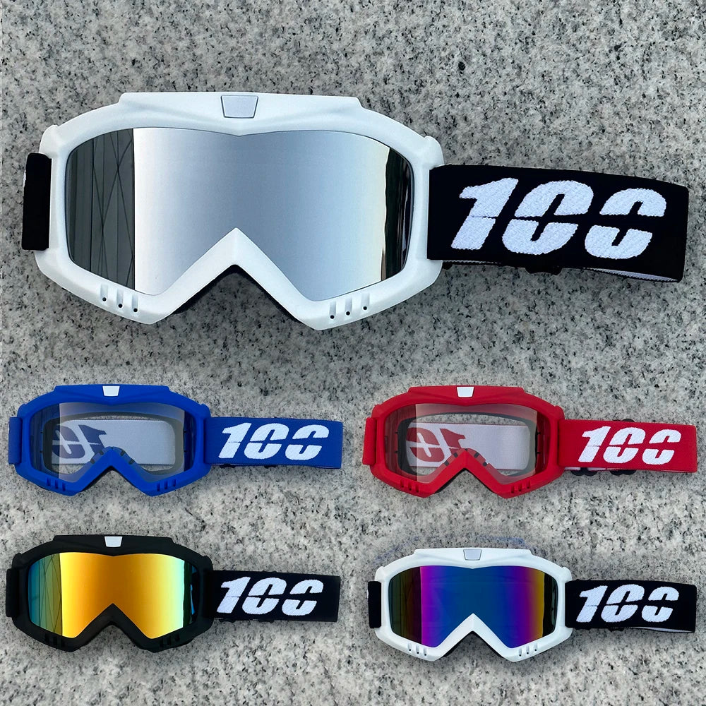 A collection of five heavy-duty motorcycle and ATV goggles in various colors and styles.