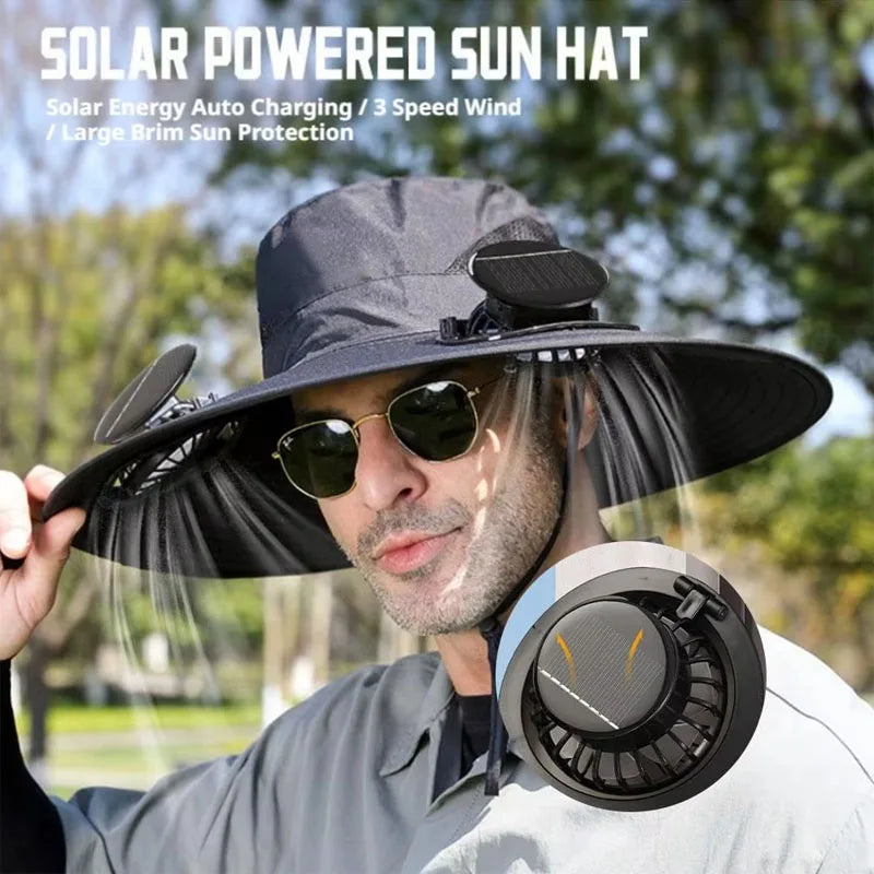 Solar-Powered Cooling Bucket Hat with USB Rechargeable Fan