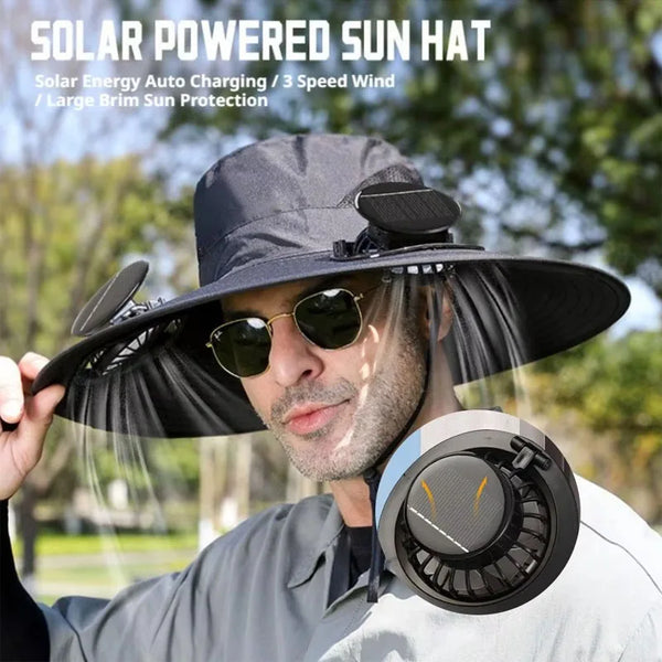 Solar-Powered Cooling Bucket Hat with USB Rechargeable Fan