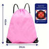 Pink durable nylon drawstring backpack with black trim and carrying straps