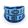 Large headband hair wrap with blue and black bohemian print and geometric patterns