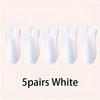 Five pairs of white comfort fit ankle socks laid out side by side.