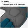 A close-up view of a gray cycling glove showing a padded 3mm SDR palm pad.