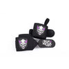 Bandes de poignet de gym noires avec un motif de tête de dragon effréné pour l'entraînement en force.
