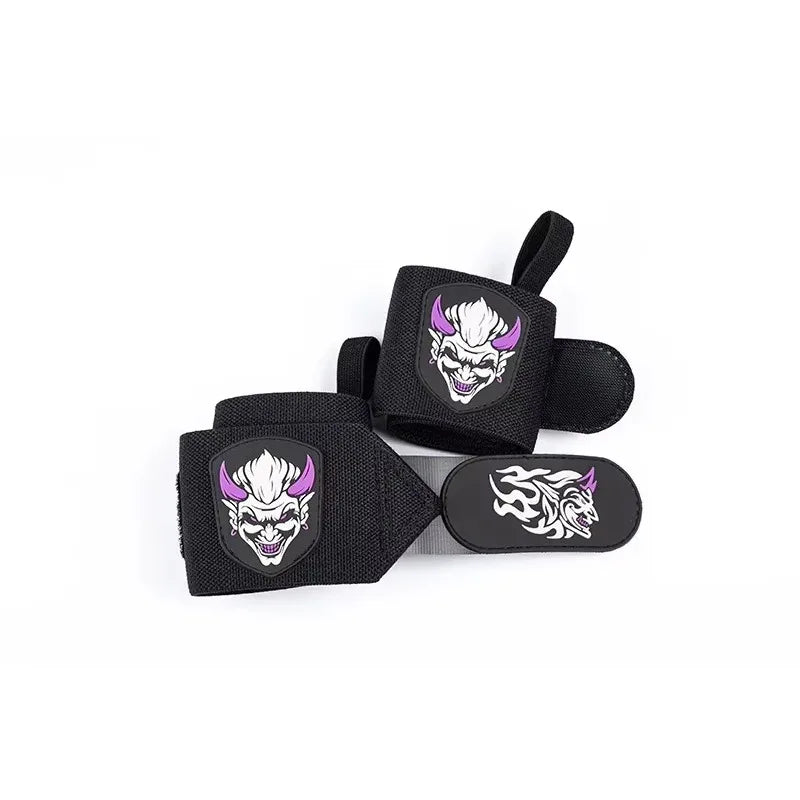 Bandes de poignet de gym noires avec un motif de tête de dragon effréné pour l'entraînement en force.
