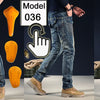 A pair of motorcycle riding gloves with full finger protection shown on a model, highlighting the product's design.
