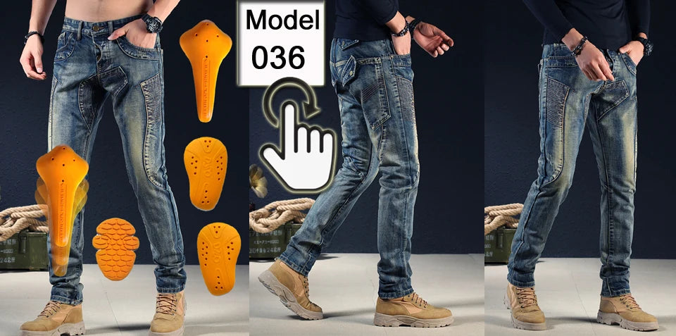 A pair of motorcycle riding gloves with full finger protection shown on a model, highlighting the product's design.