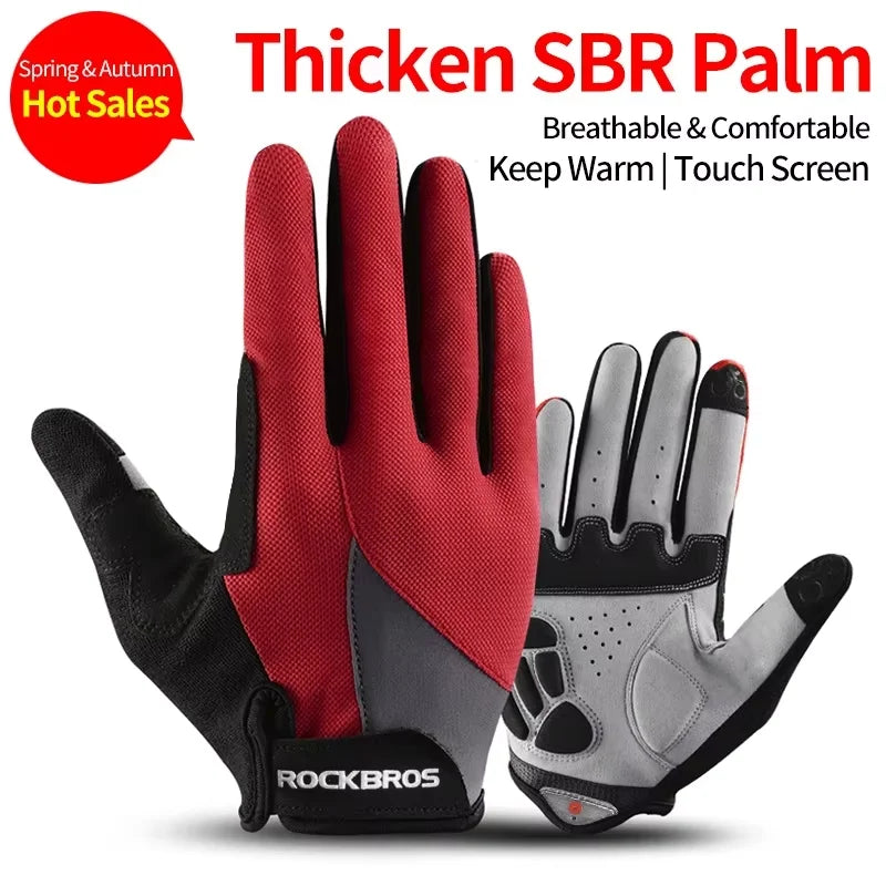 A pair of red and black SBR palm gloves shown against a white background.