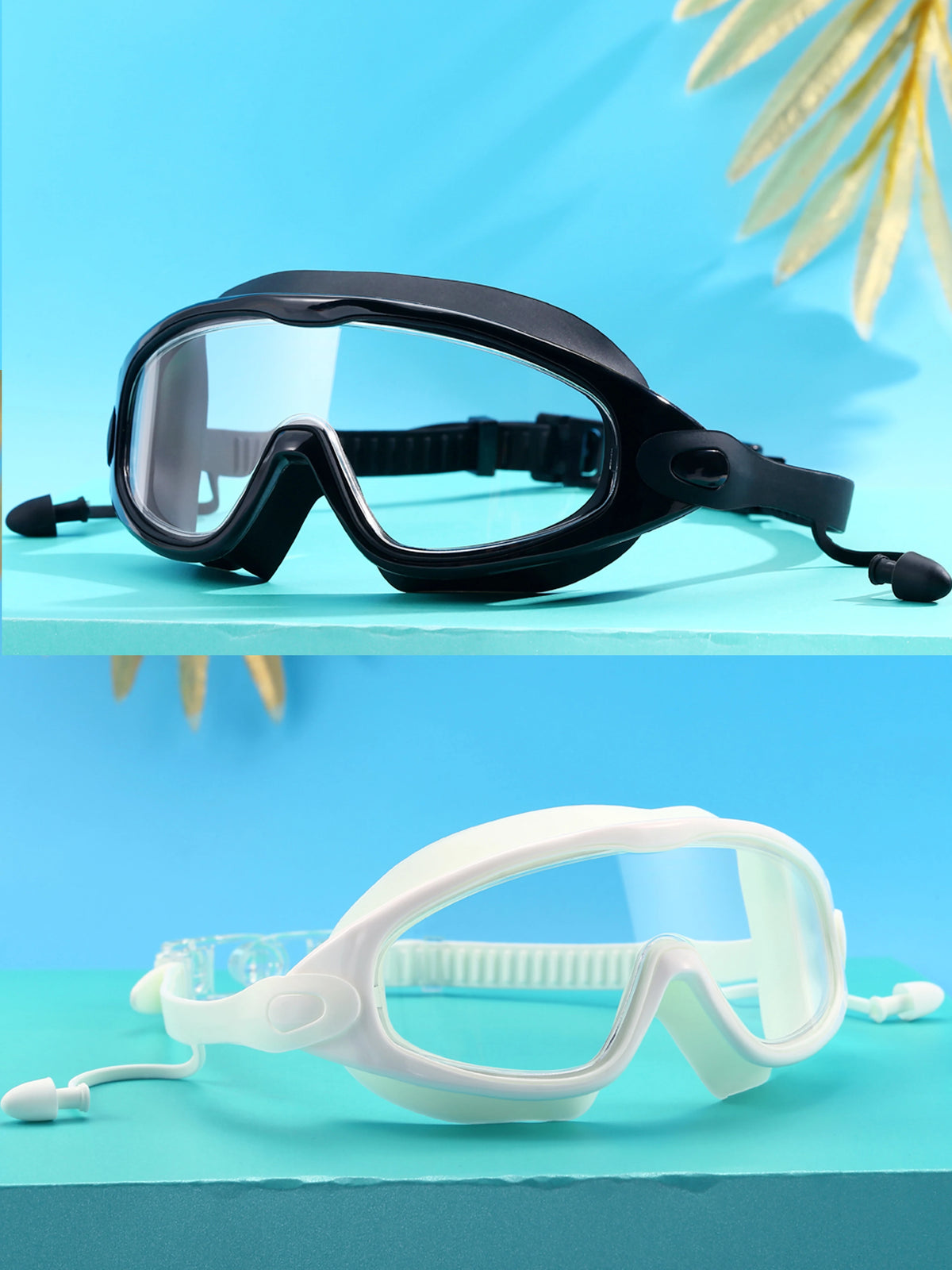 Wide-Frame Anti-Fog Swimming Goggles with Earplugs