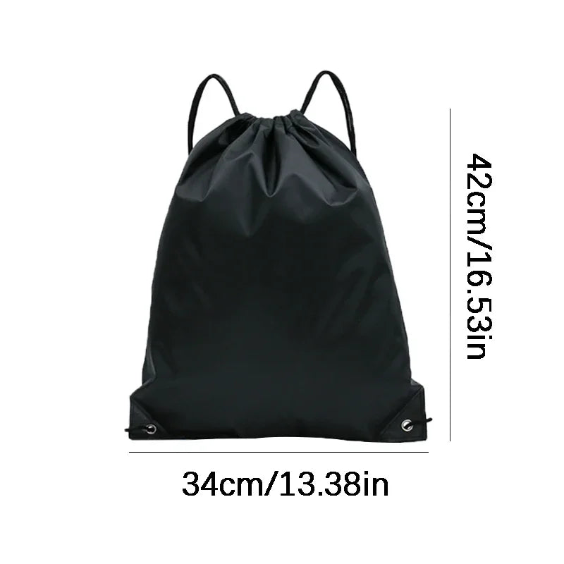 Black football training kit bag with adjustable straps and dimensions 34cm wide by 42cm high