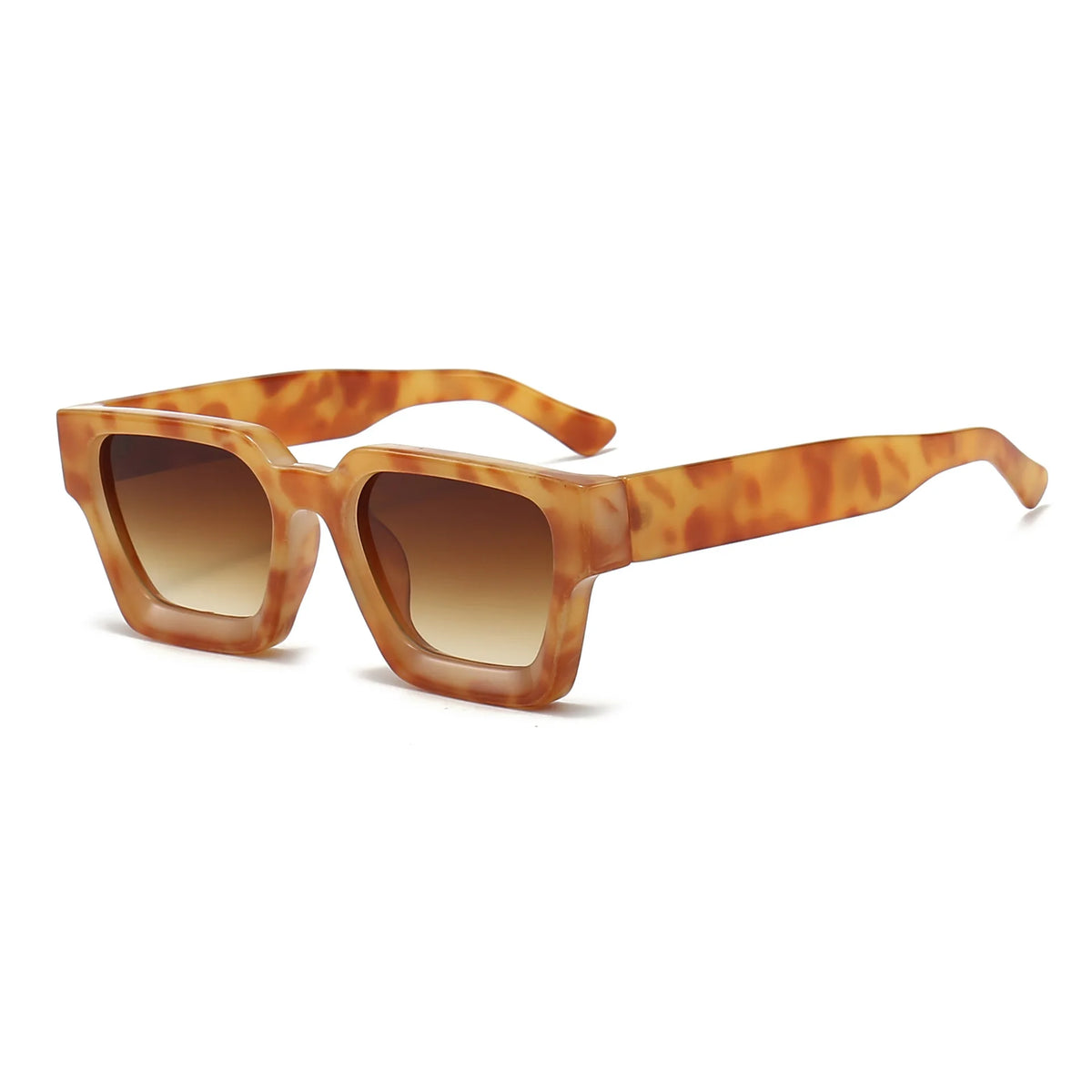 Brown tortoiseshell retro square frame sunglasses with gold-toned arms