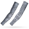 A pair of black and white patterned ice silk arm sleeves shown diagonally against a white background.