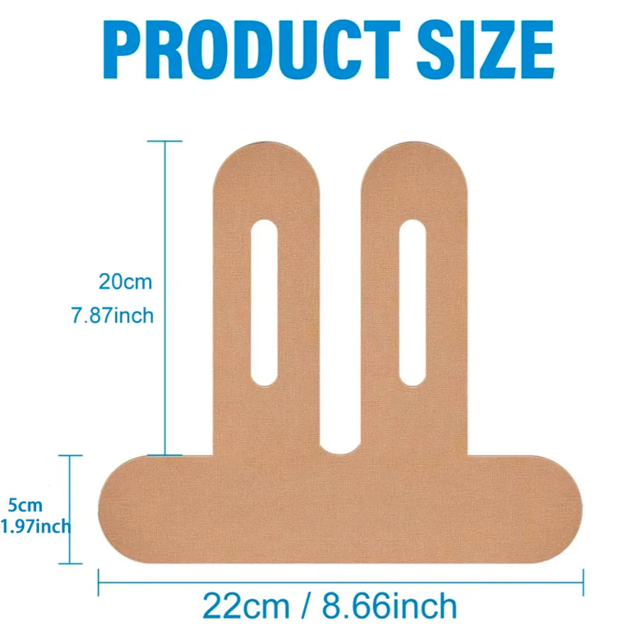 Diagramm, das die Größe eines unterstützenden elastischen Kniestabilisierbandes zeigt, mit 20 cm Höhe und 22 cm Breite.