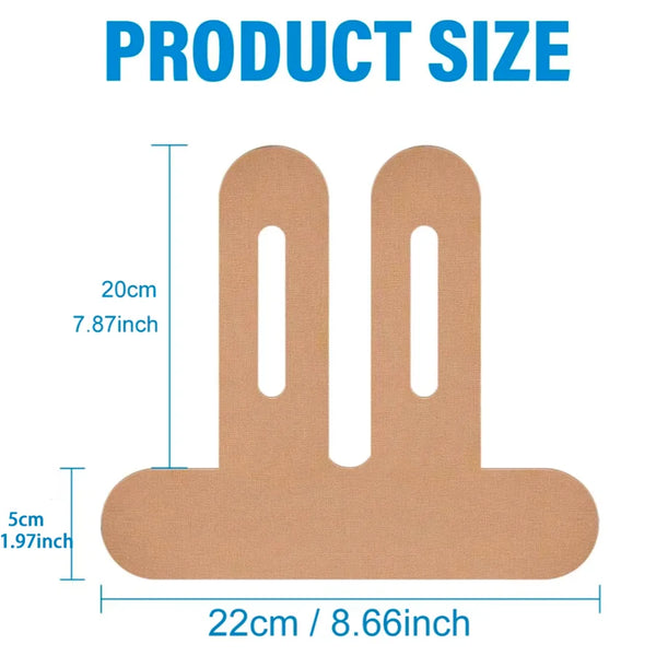Diagram showing the size of a supportive elastic knee stabilization tape, measuring 20cm high and 22cm wide.