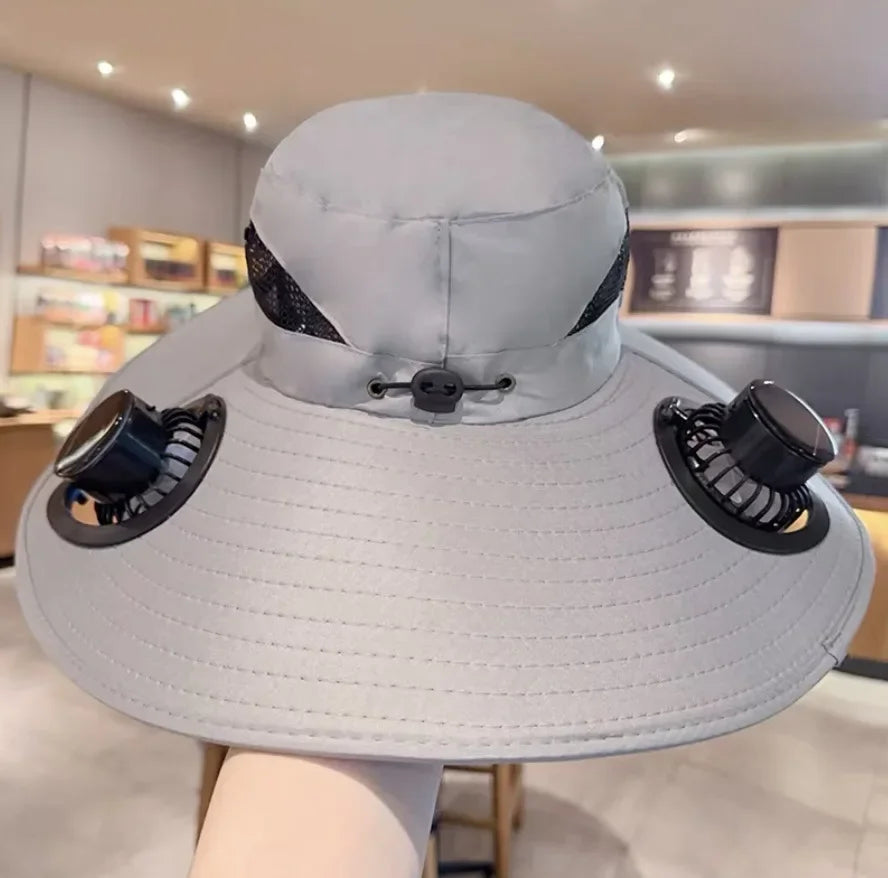Solar-Powered Cooling Bucket Hat with USB Rechargeable Fan