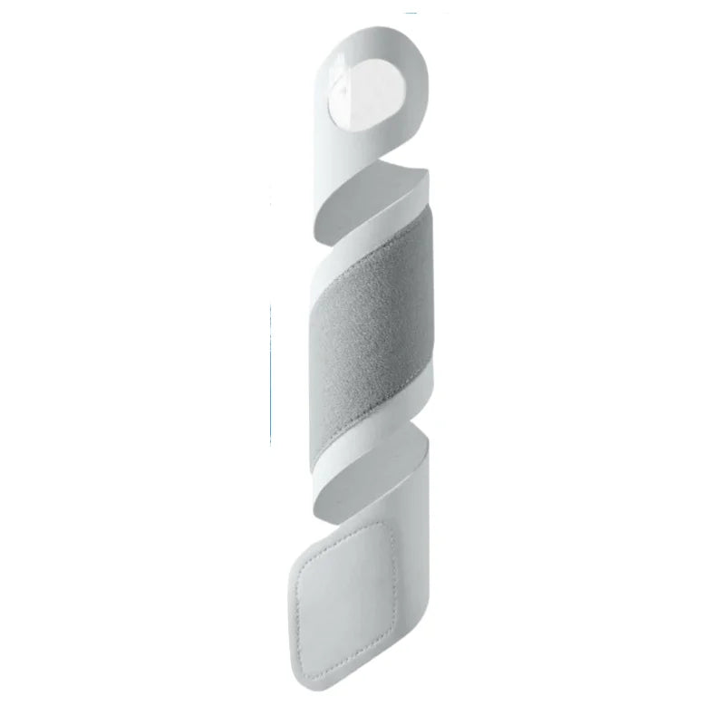 A white, spiral-shaped breathable wrist guard for sports and fitness.