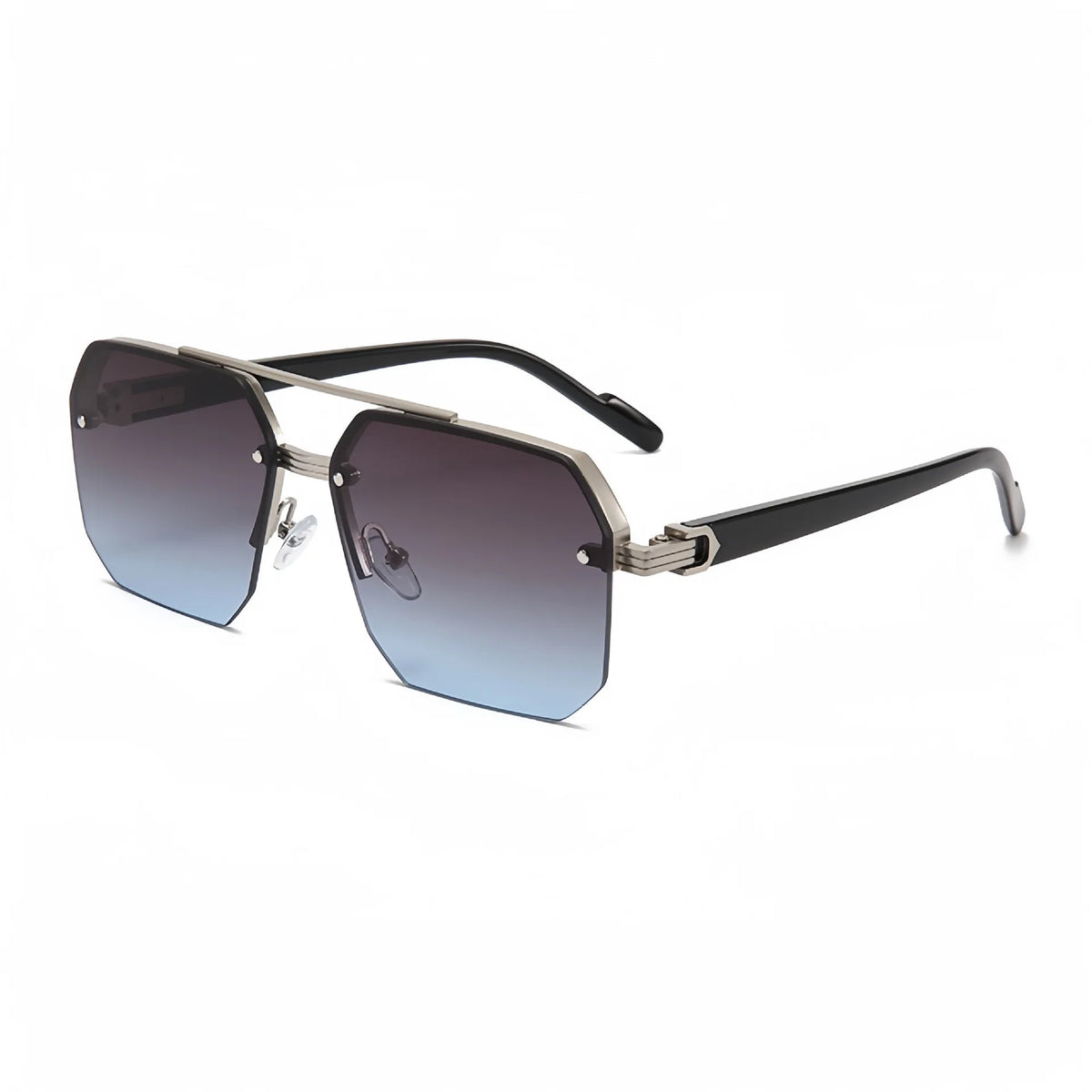 A pair of black retro double bridge aviator sunglasses with UV400 protection.