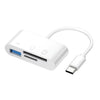 قارئ بطاقة عالمي أبيض من نوع Type-C وذاكرة فلاش USB مع كابل قابل للفصل.