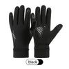 A pair of black thermal knit winter ski gloves shown against a white background.