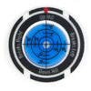 A circular golf ball marker and slope meter with a compass design showing directions like Up Hill, Down Hill, Breaks Right, a
