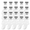 A set of white crew socks featuring black lettering that reads NEW YORK