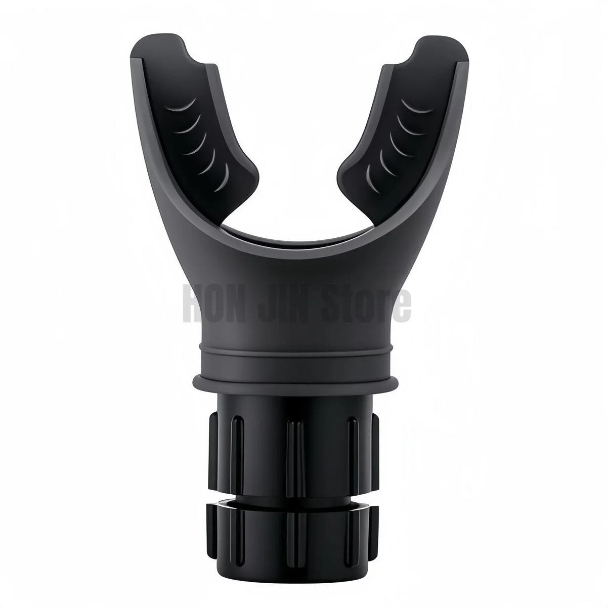 Black silicone breathing trainer with a handle and base for respiratory health exercises