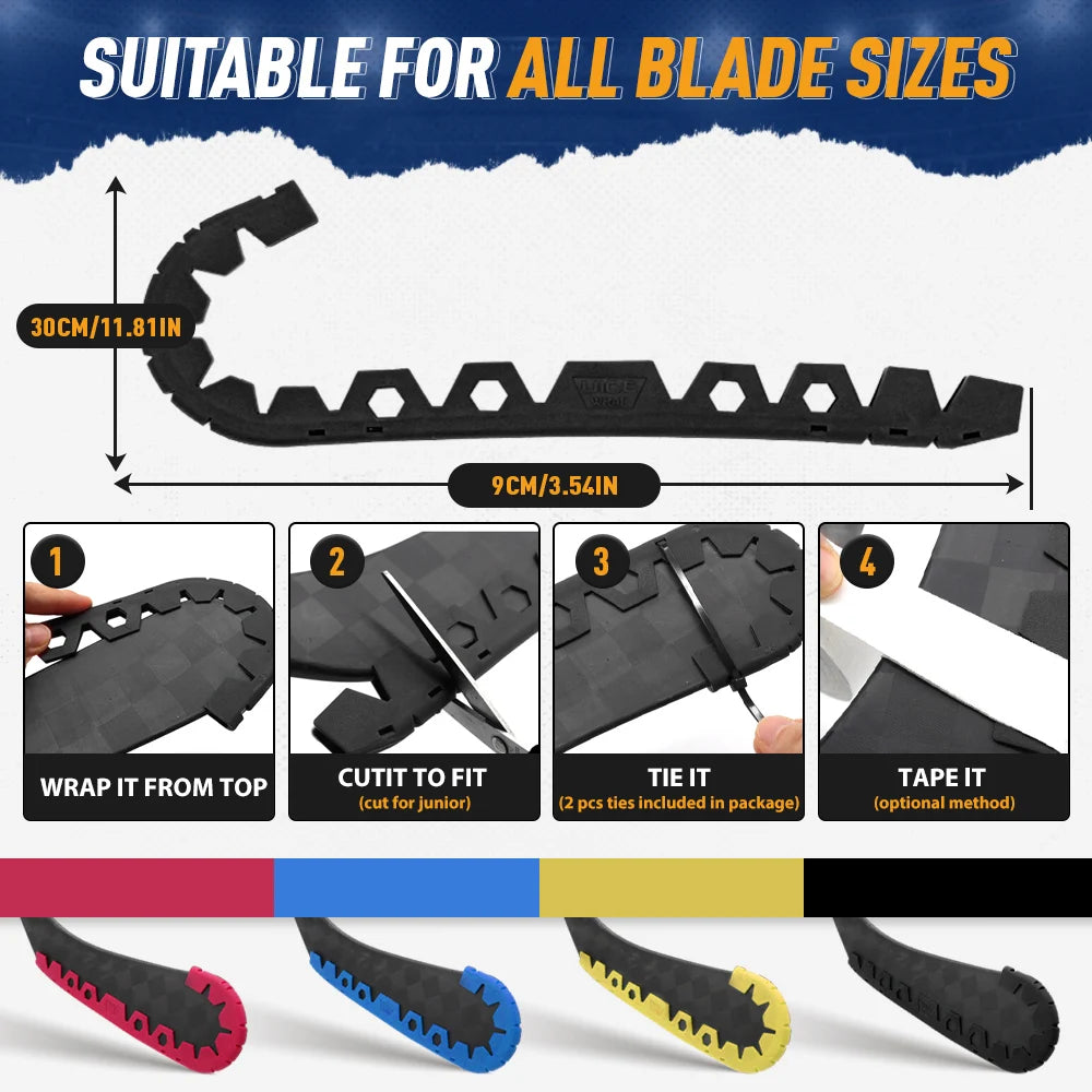 Un ensemble de protections pour bâtons de hockey durables, en diverses couleurs et tailles pour toutes les tailles de lame.