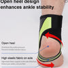 A person's ankle is shown wearing a black and neon yellow compression support designed to enhance stability.