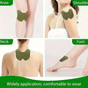 Acupuncture heat patches applied to various body parts including the knee, shoulder, neck, and foot.